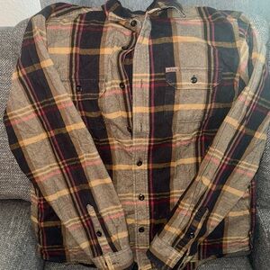 Orvis Men's Plaid Shirt Jacket - Black, Tan, and Red
